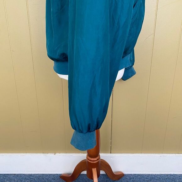 Tulliano men L 100% silk full zip mock collar longsleeve jacket teal green color - Picture 10 of 14